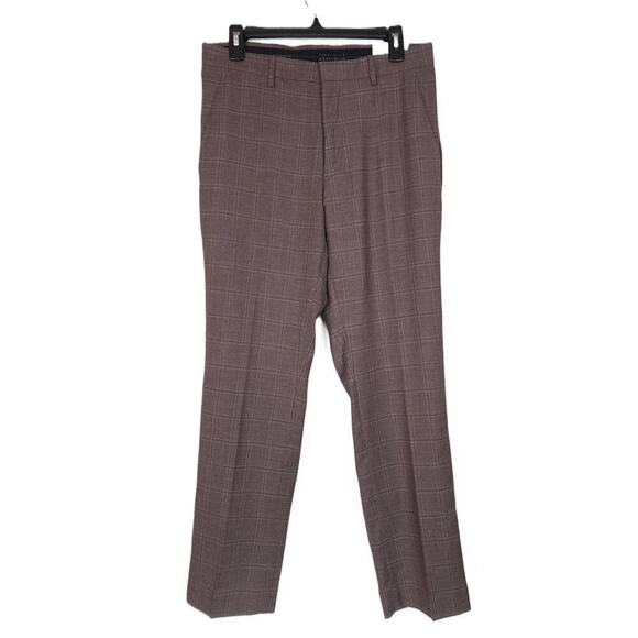Perry Ellis Portfolio Men's Slim-Fit Stretch Dress Pants Brown Plaid 32x30 NWT - Picture 2 of 4